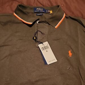 Polo by Ralph Lauren Men's Dark Gray Polo with Orange Accents